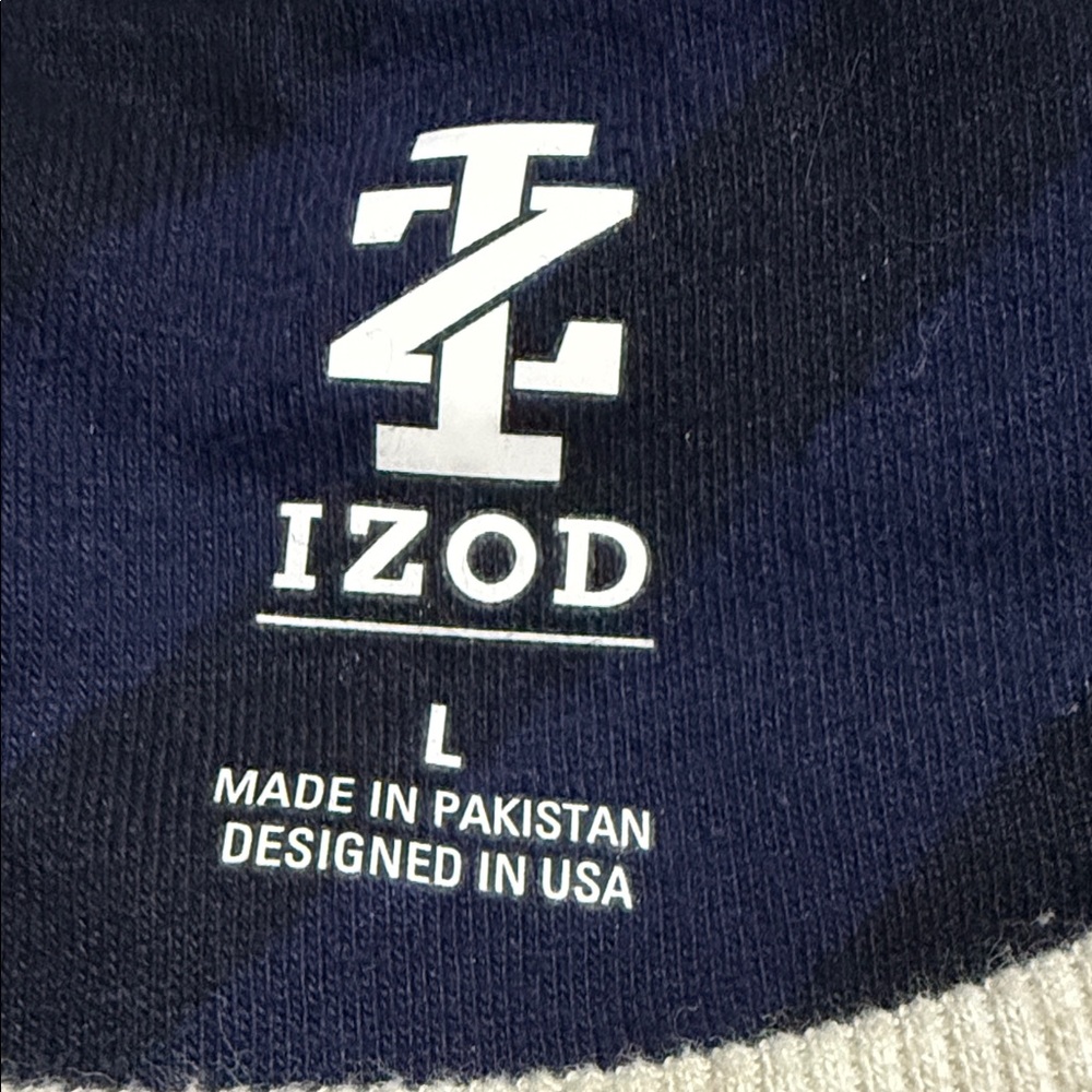 Izod Men's Cream Sweater with Navy and Burgundy Stripes - Picture 6 of 6